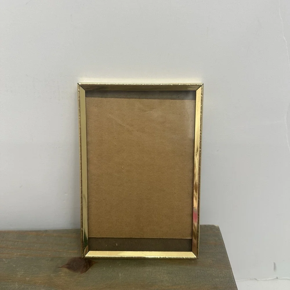 Vintage 4 Gold Tone Brass Art Deco Standing Folding Shelf Picture Frames Mini